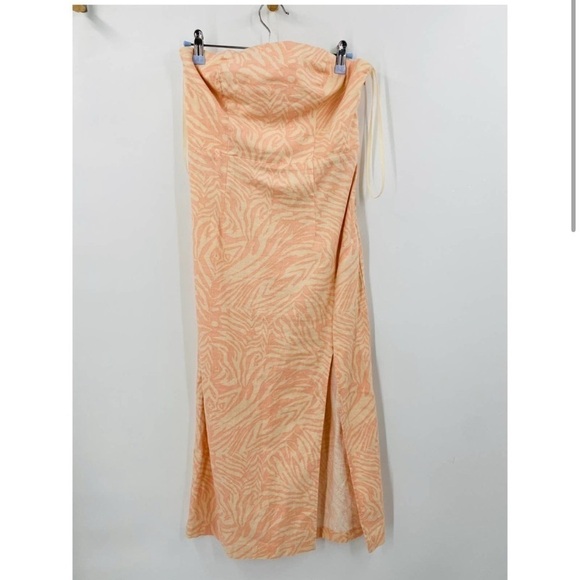 Urban Outfitters Dress Midi Strapless High Slit  Zebra Print Pink/Coral Small - Picture 3 of 6